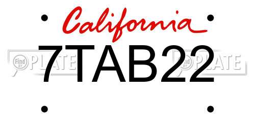 7TAB22 California License Plate