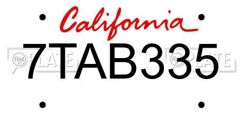 7TAB335 California License Plate