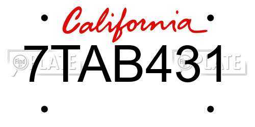 7TAB431 California License Plate