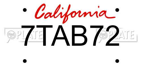 7TAB72 California License Plate