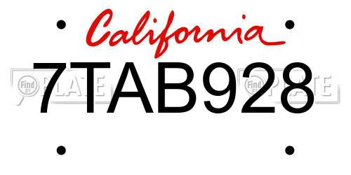 7TAB928 California License Plate