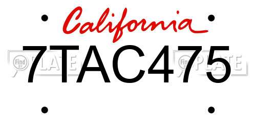 7TAC475 California License Plate