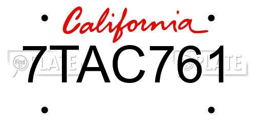 7TAC761 California License Plate