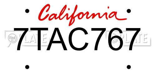 7TAC767 California License Plate