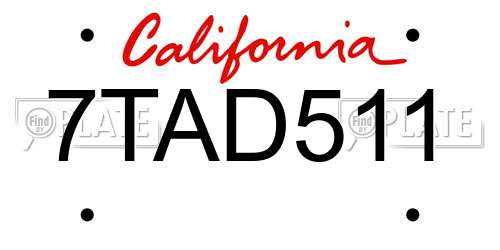 7TAD511 California License Plate