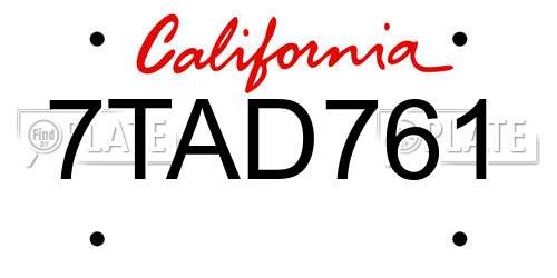 7TAD761 California License Plate