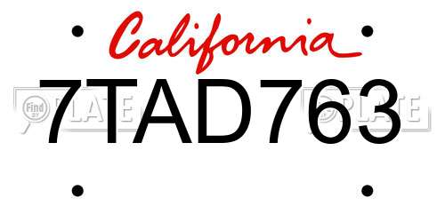 7TAD763 California License Plate