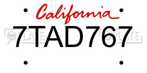 7TAD767 California License Plate
