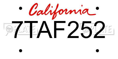 7TAF252 California License Plate