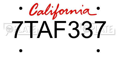7TAF337 California License Plate