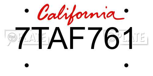 7TAF761 California License Plate