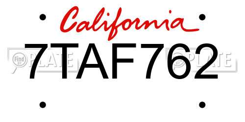 7TAF762 California License Plate