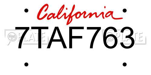 7TAF763 California License Plate