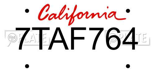 7TAF764 California License Plate