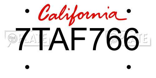 7TAF766 California License Plate
