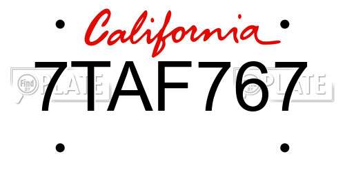 7TAF767 California License Plate