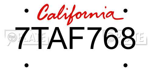 7TAF768 California License Plate