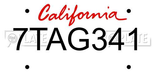 7TAG341 California License Plate
