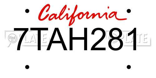 7TAH281 California License Plate