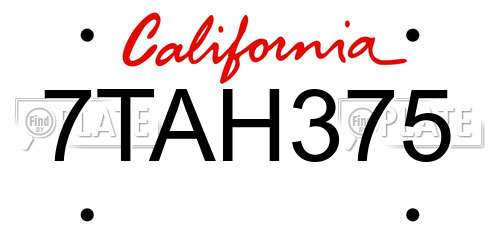7TAH375 California License Plate