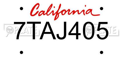 7TAJ405 California License Plate