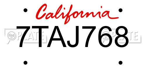 7TAJ768 California License Plate