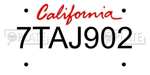 7TAJ902 California License Plate
