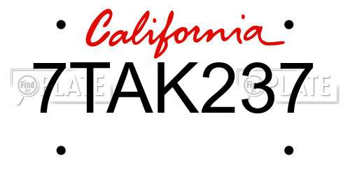 7TAK237 California License Plate