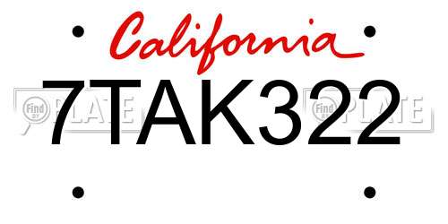 7TAK322 California License Plate