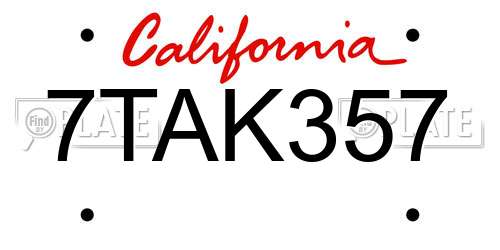 7TAK357 California License Plate