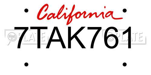 7TAK761 California License Plate