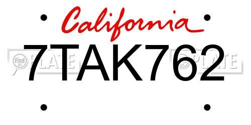 7TAK762 California License Plate