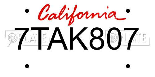 7TAK807 California License Plate