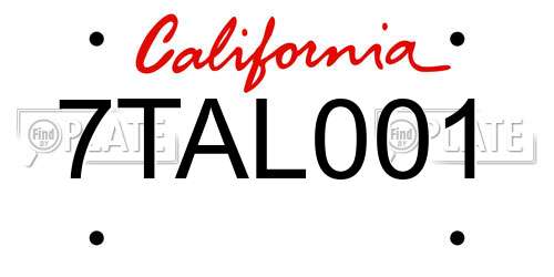 7TAL001 California License Plate
