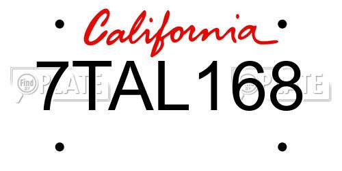 7TAL168 California License Plate