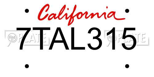 7TAL315 California License Plate
