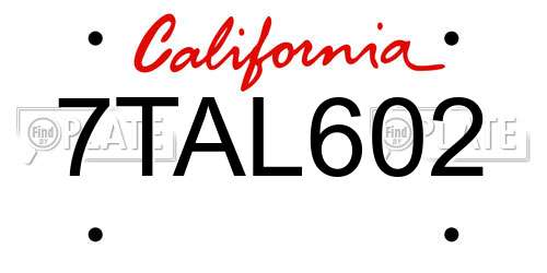 7TAL602 California License Plate