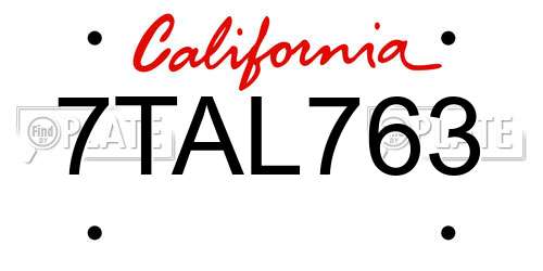 7TAL763 California License Plate