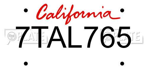 7TAL765 California License Plate