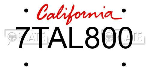 7TAL800 California License Plate