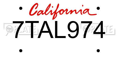 7TAL974 California License Plate