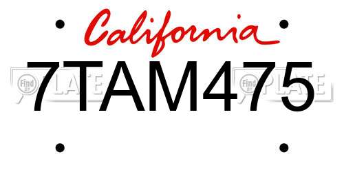7TAM475 California License Plate