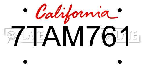 7TAM761 California License Plate