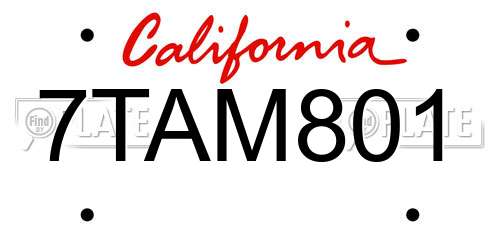 7TAM801 California License Plate