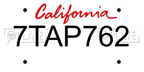 7TAP762 California License Plate