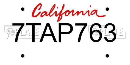 7TAP763 California License Plate