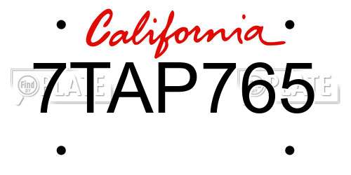 7TAP765 California License Plate