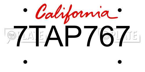 7TAP767 California License Plate