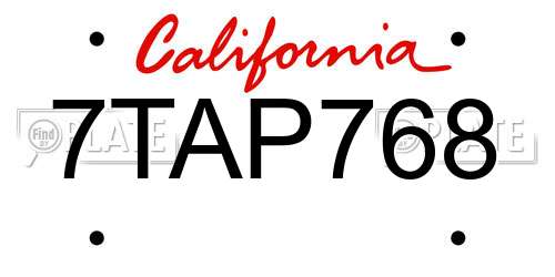 7TAP768 California License Plate