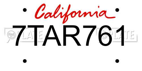 7TAR761 California License Plate